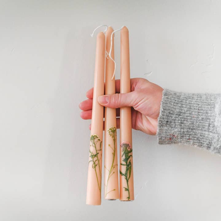 Galley and Fen - Wholesale Tapered Candle/Candlestick - Floral Inlaid Tapered Candles - Set of 3