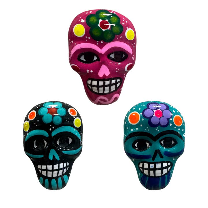 Wilco Home - Wholesale Magnet - Hand-Painted Talavera Sugar Skull Refrigerator Magnets-Asst.3