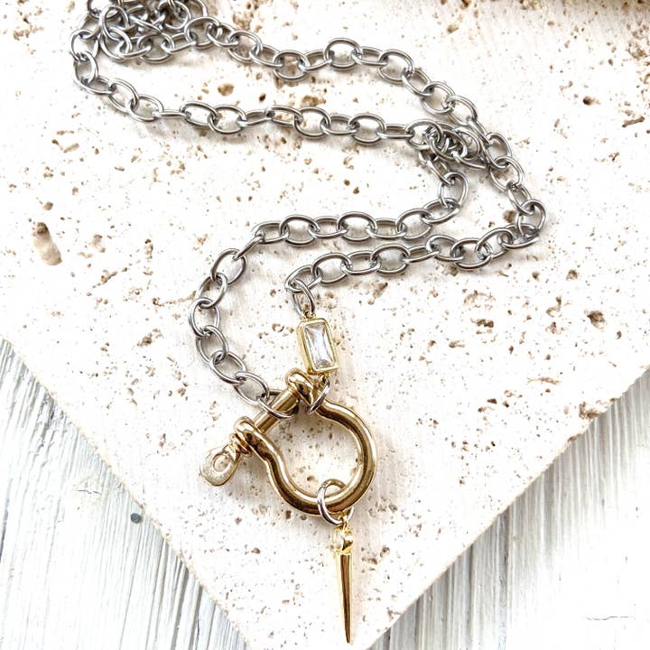 Shackle necklace mixed metal jewelry charm holder for wholesale by VB&CO Designs Handmade Jewelry