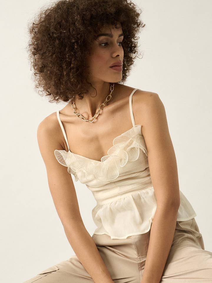 Ruffled Chiffon Ruched Peplum Cami Top for wholesale by Promesa USA