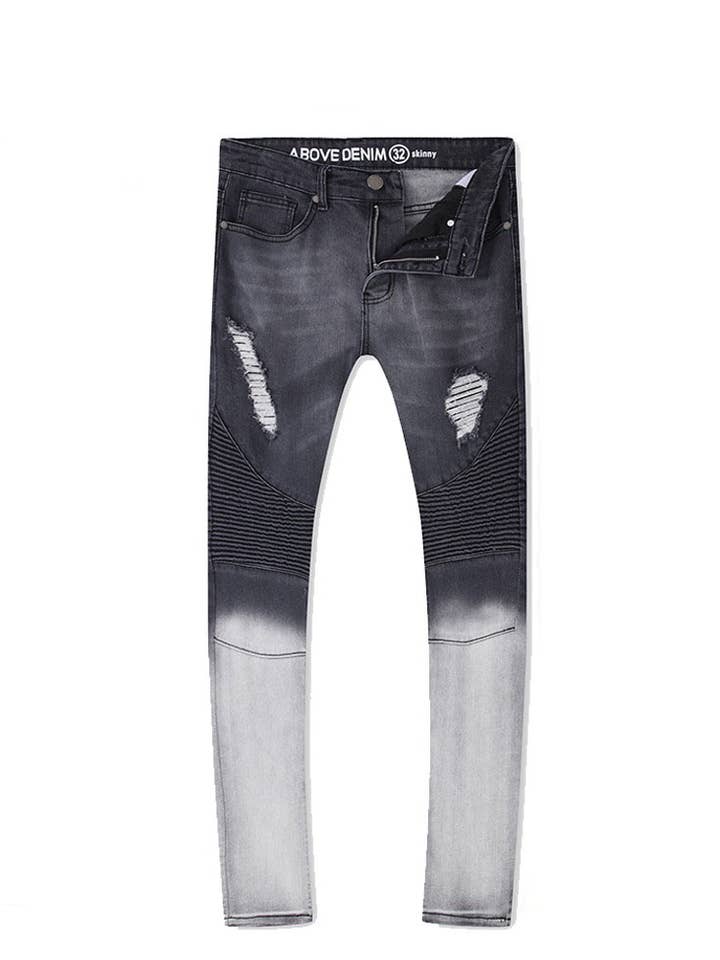SKINNY-FIT FASHION TWO-TONE GREY MOTTO RIP (820-2-GY) for engroshandel hos Above Denim