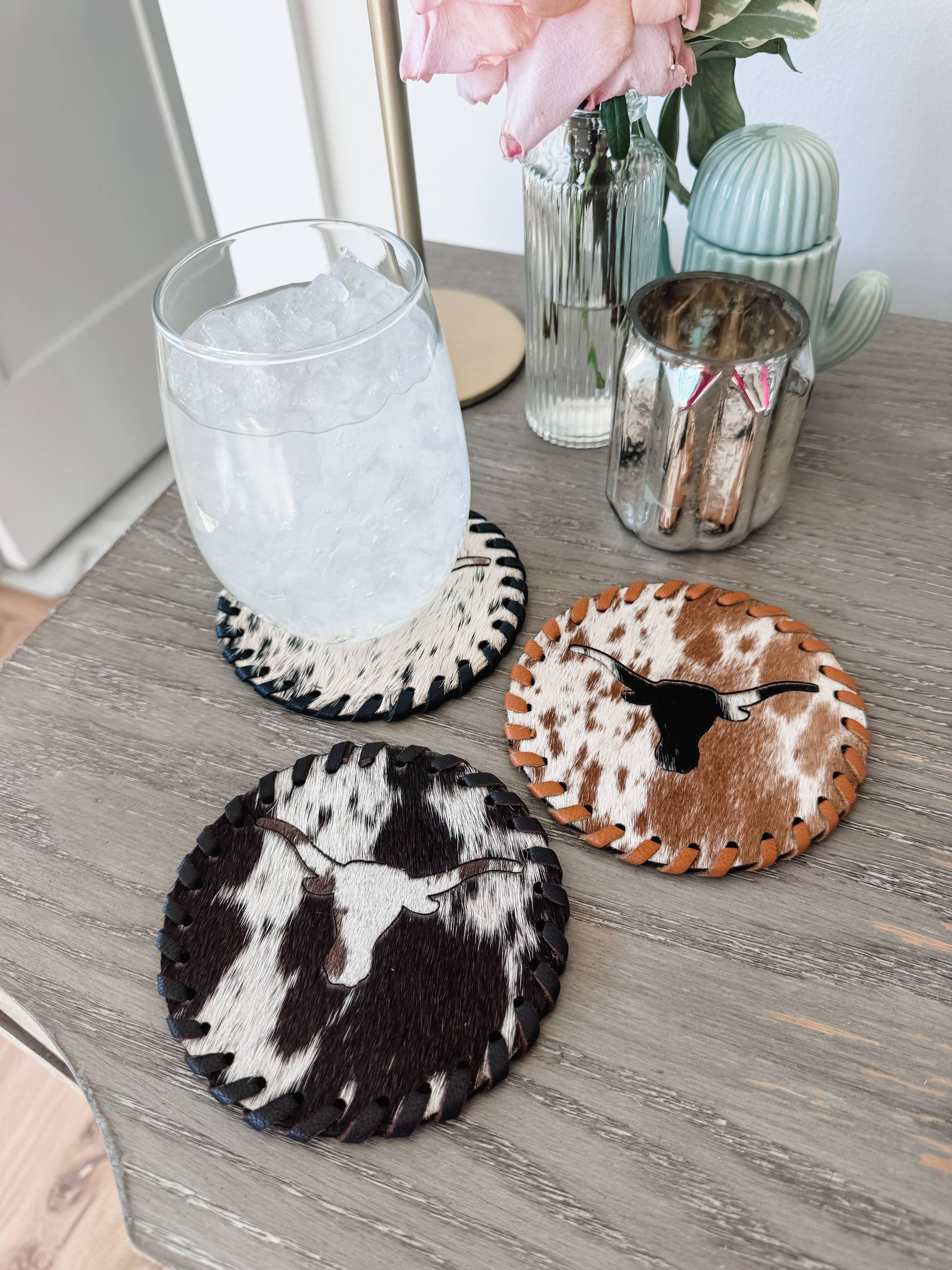 Boho Ranch Shop - Wholesale Coasters - Genuine Cowhide Leather Coasters P| Western Hair-On Hide8