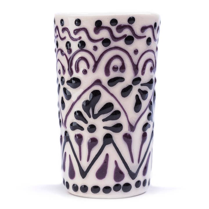 MEXTEQUIL Talavera Shot Glasses - Set of 4 - 2 Oz -Black Lace for wholesale by MEXTEQUIL