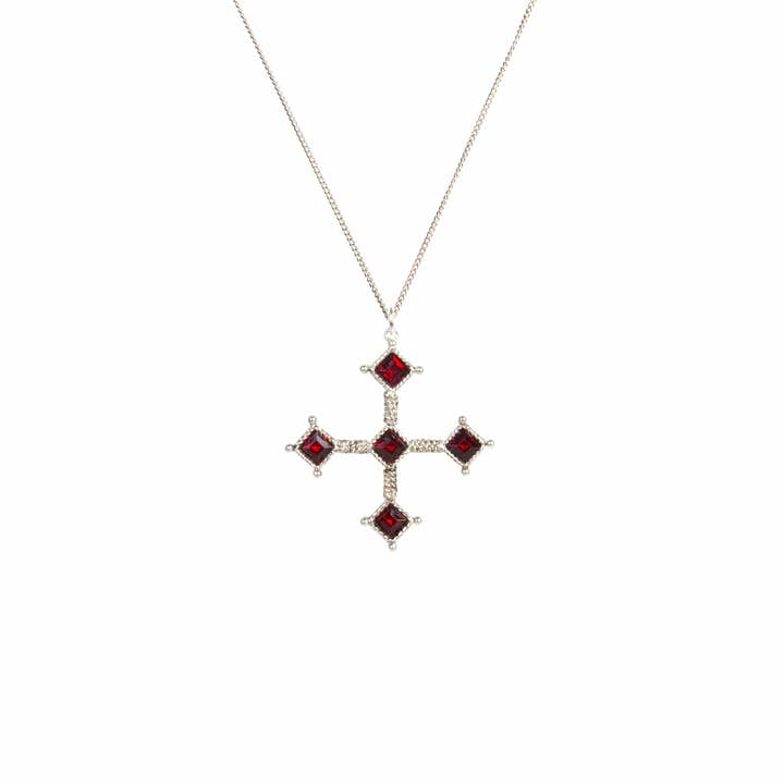 Brigid Cross Charm Necklace Fire Ruby - Silver for wholesale by VSA Designs Inc.