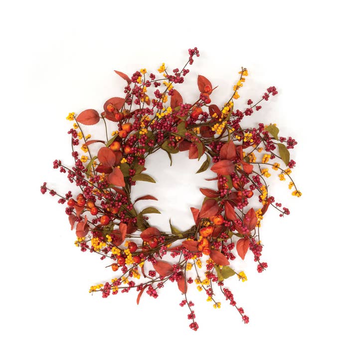 Saybrook Lane - Wholesale Wreath - Bountiful Berries & Leaves Candle Ring, 6.5"
