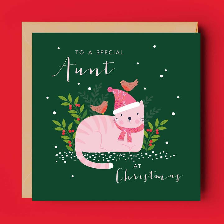 Tante julekort | Festligt Cat Aunty Card for engroshandel hos Klara Hawkins