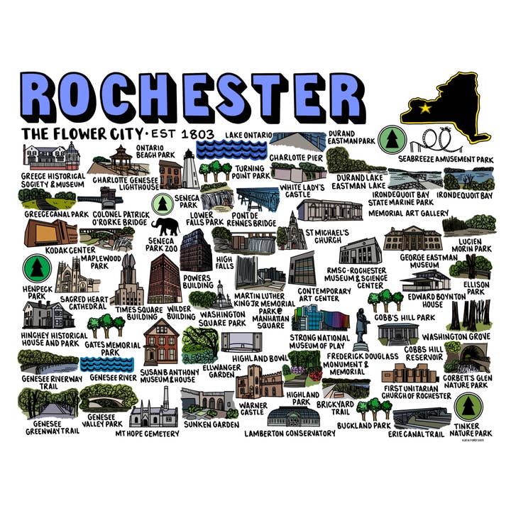 Rochester Kort Udskriv farve for engroshandel hos Whereabouts Shop