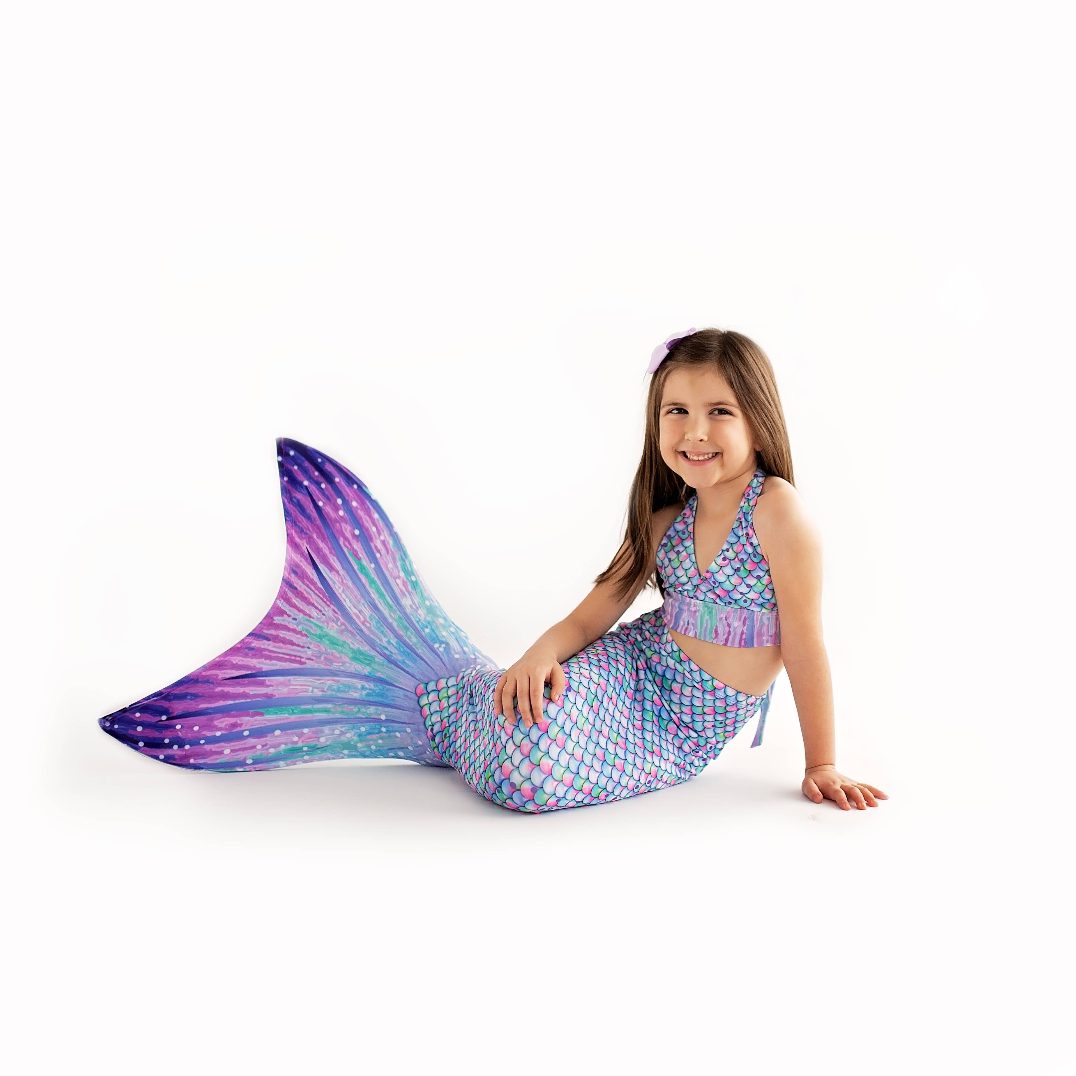 Sun Tail Mermaid - Wholesale Beach/Pool Toy - Kids & Baby - Aurora Borealis Mermaid Tail + Lavender Monofin Set for kids, girls, teens, and women (pool toy)2