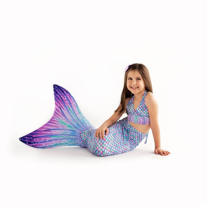 Sun Tail Mermaid - Wholesale Beach/Pool Toy - Kids & Baby - Aurora Borealis Mermaid Tail + Lavender Monofin Set for kids, girls, teens, and women (pool toy)2