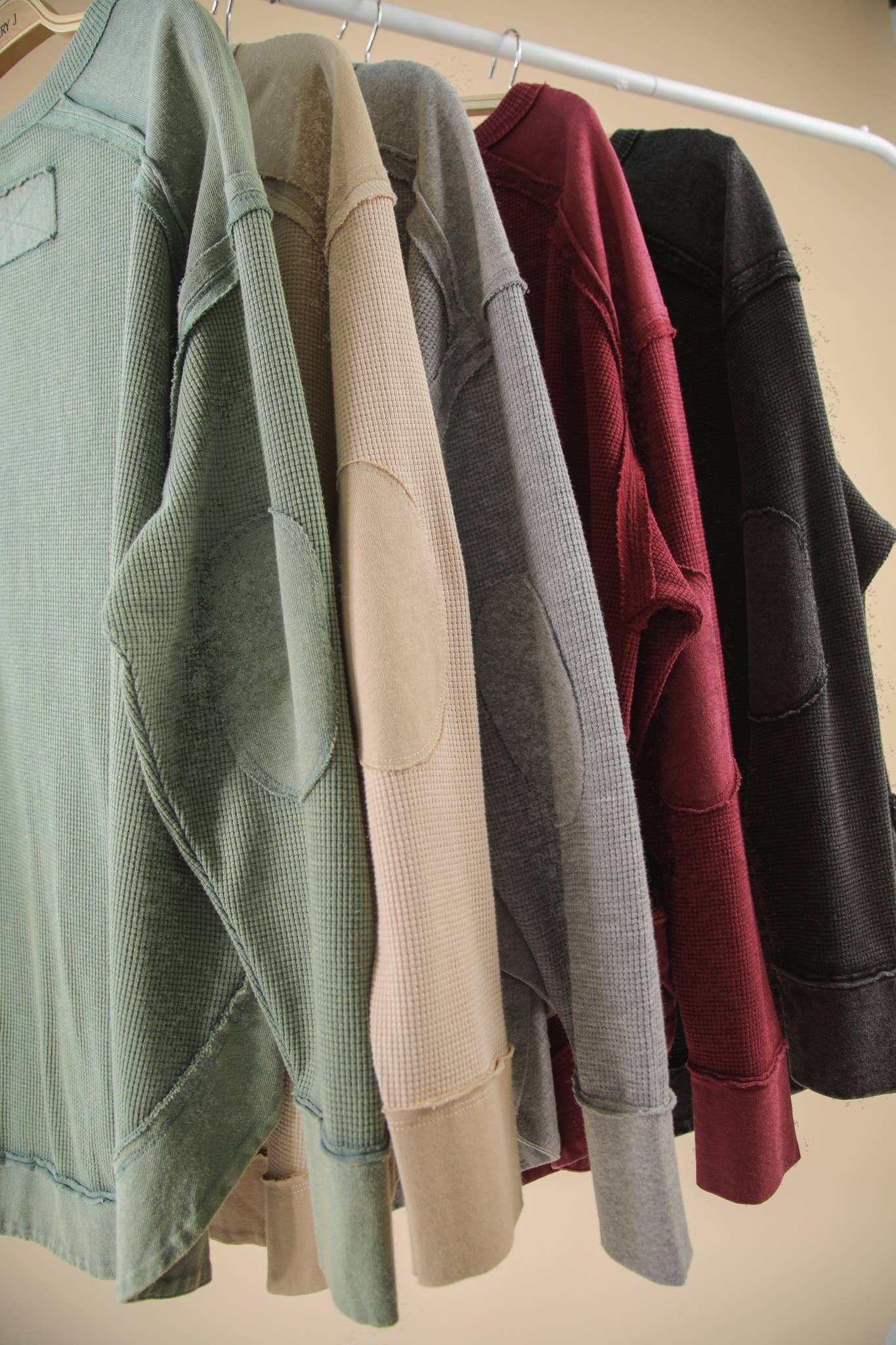 VERY J - Wholesale Knit Top - Women's - NT12234-Mineral Washed Elbow Patch Contrast Knit Top2