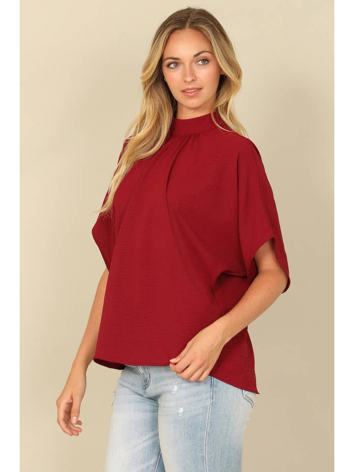 You & Me - Wholesale Blouse - Women's - YMT20083V-SOLID BACK RIBBON DOLMAN SLEEVE HIGH NECK TOP33