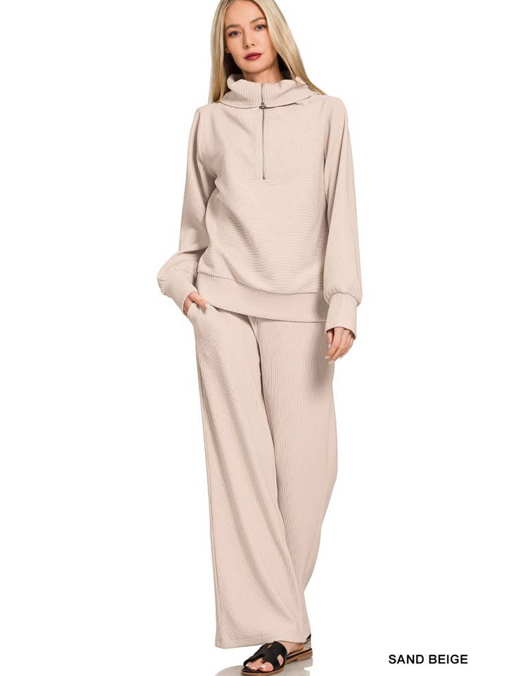 Vanilla Monkey - Wholesale Top & Pant Set (NOT Loungewear) - Women's - Ribbed High Neck Half Zip Pullover And Pants Set14