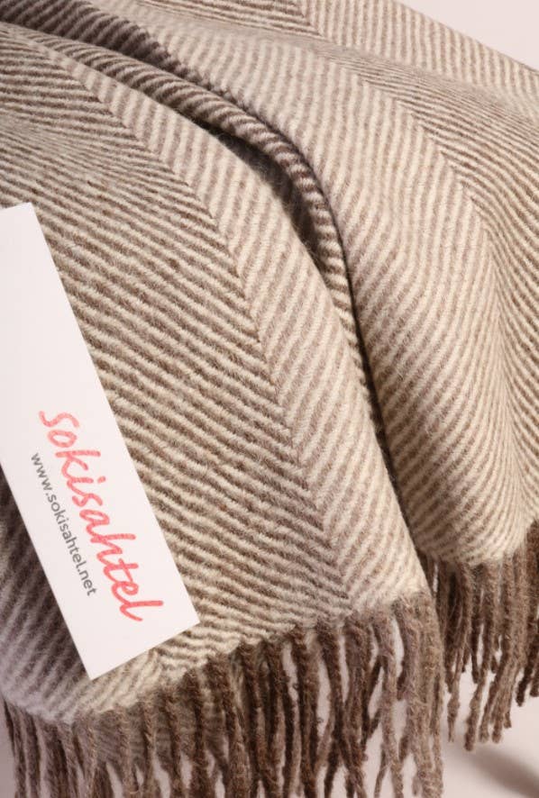 brown grey and white Brownish-grey herringbone patterned alpaca wool throw for wholesale on Faire1