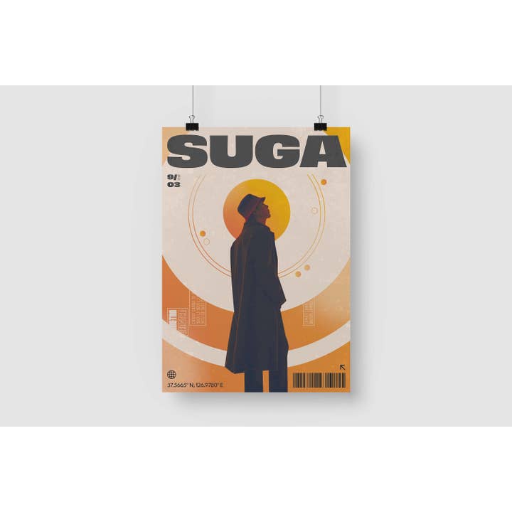 Poster con stampa artistica ispirata a Suga dei BTS (A5, A4, A3) per la vendita all'ingrosso da parte di RM Design Studio