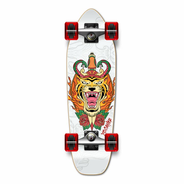 Yocaher Skateboards – Prancha de skate por atacado – Skate Longboard Mini Cruiser - Tigre Flaming