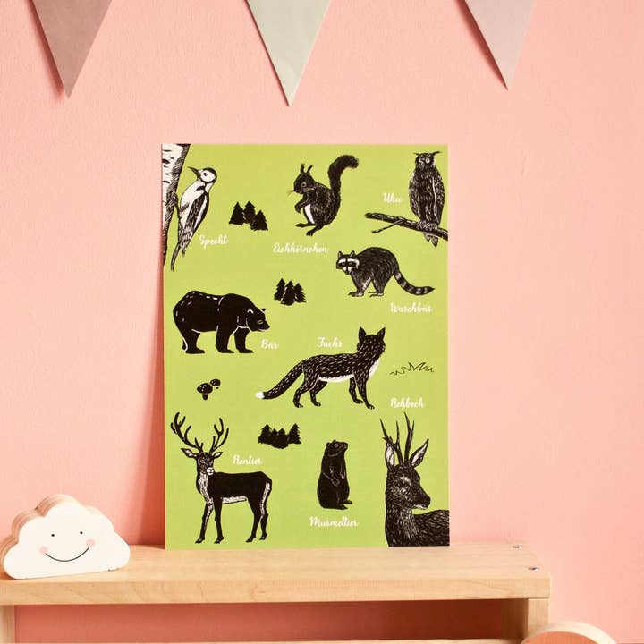 Poster Forest Animals A4, Animal Illustrations for wholesale by Katja Rub