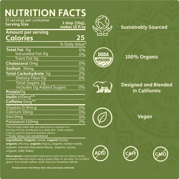 Teeccino - Wholesale Ground Coffee - Maca Chocolate Chicory Herbal Coffee-Organic1