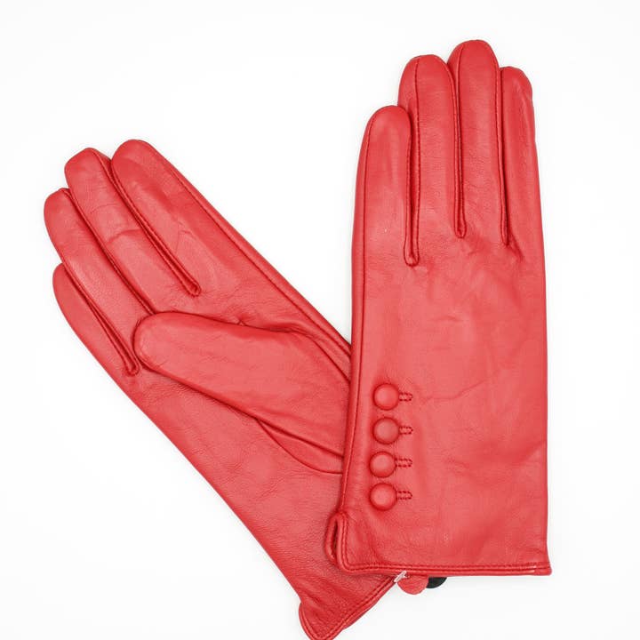 Hologramme Paris - Wholesale Gloves - Women's - Women's Fleece Lined Leather Gloves - Red