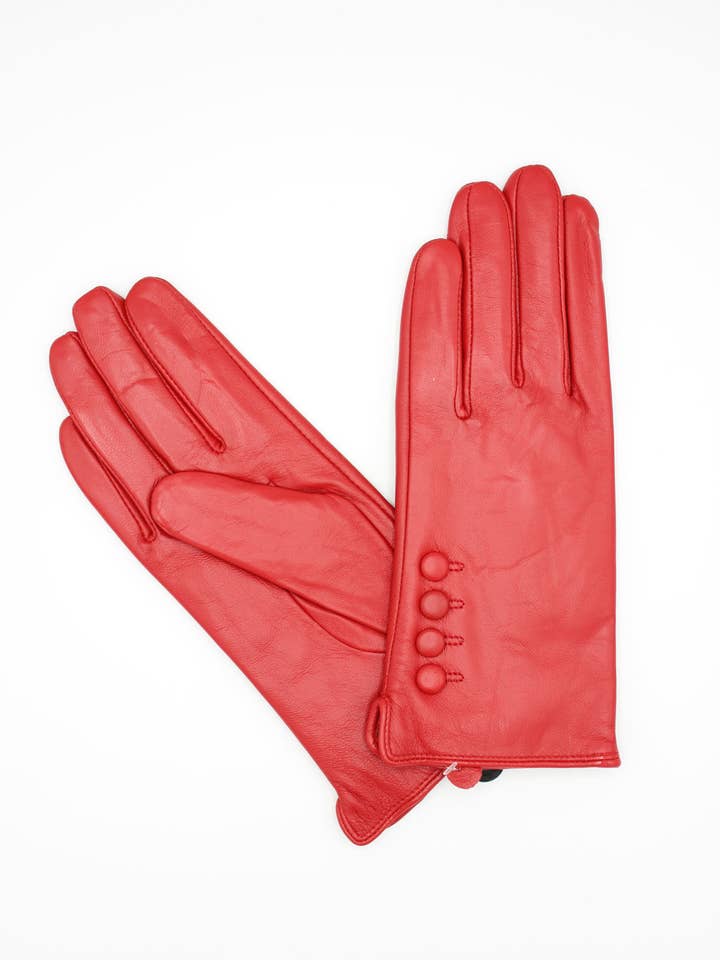 Women's Fleece Lined Leather Gloves - Red for wholesale by Hologramme Paris