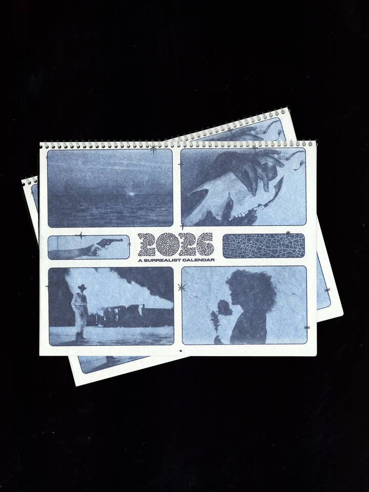 Calendrier 2026 à spirale Risograph Visions Surréalistes pour la vente par Back of Beyond Press