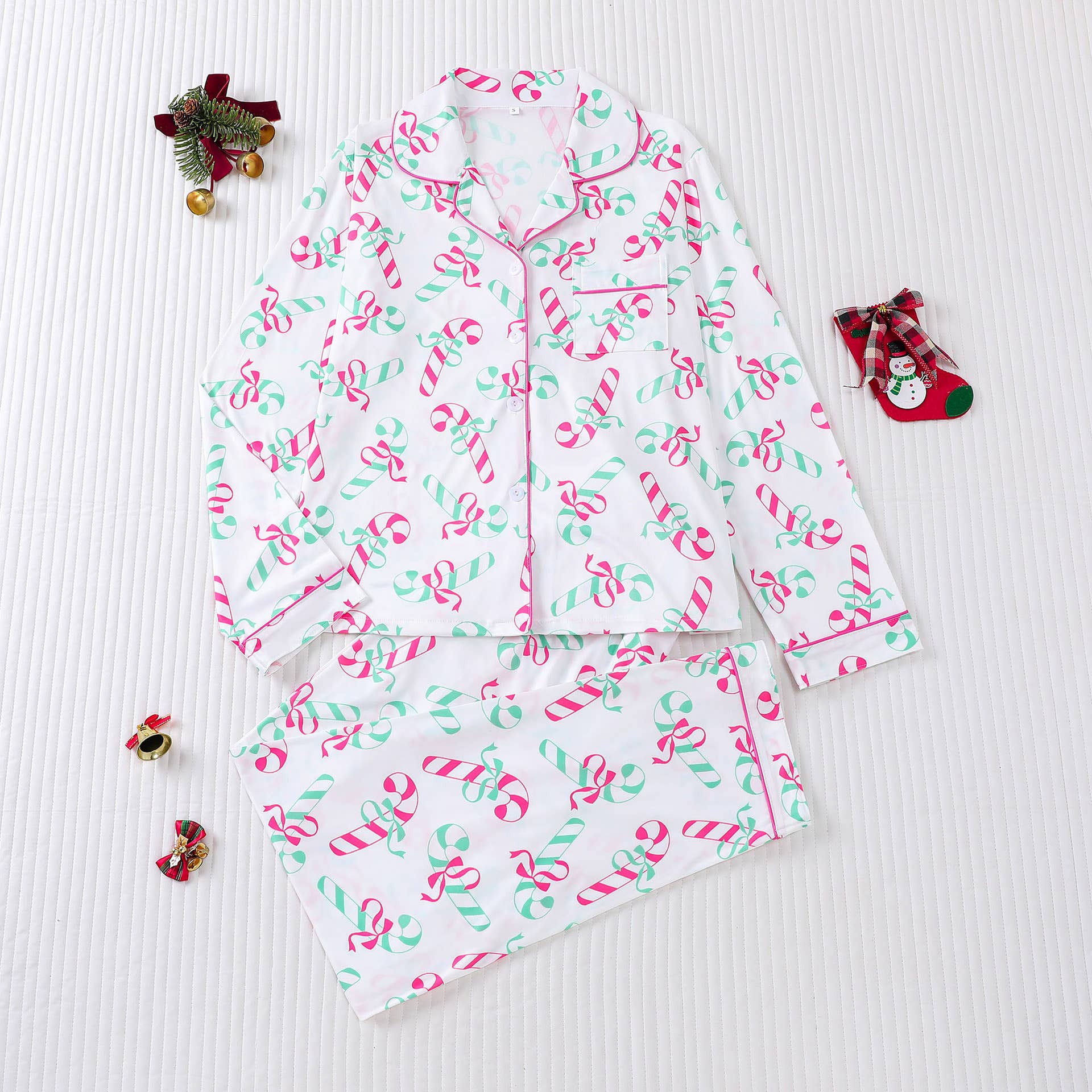 Rosa Clothing - Wholesale Sleepwear Set - Women's - Cozy & Soft Christmas Theme Print Long Pajama Set1
