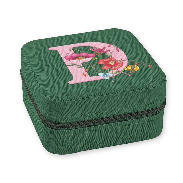 Travel Jewelry Box (Green) - Monogram - Pink Floral for wholesale by Toss Designs