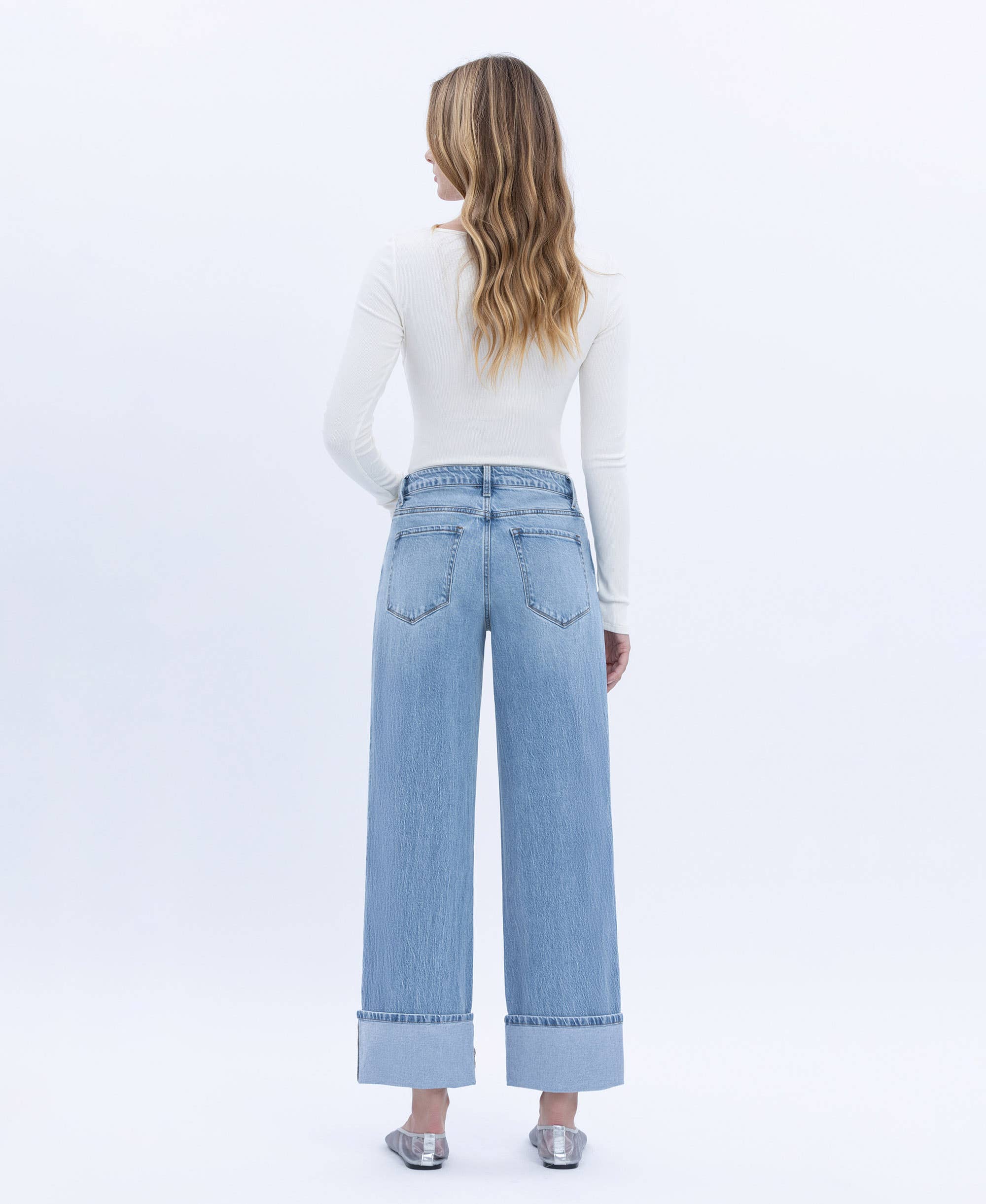 ENRAPTURE SUPER HIGH RISE CUFFED BAGGY STRAIGHT JEANS T6513 for wholesale on Faire7