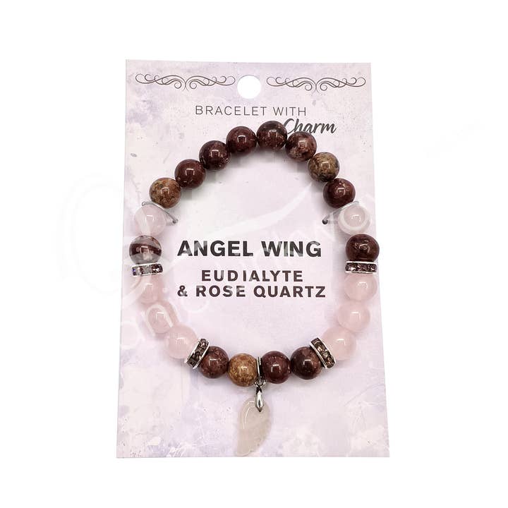 Oceanic Linkways Inc - Wholesale Spiritual Stone/Crystal - (PC)BRACELET - EUDIALYTE & ROSE QUARTZ W/ ANGEL WING CHA0