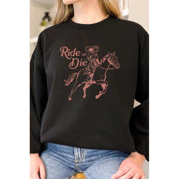 Sweatshirt gráfica Vintage Ride or Die Cowgirl por atacado de Select Apparel