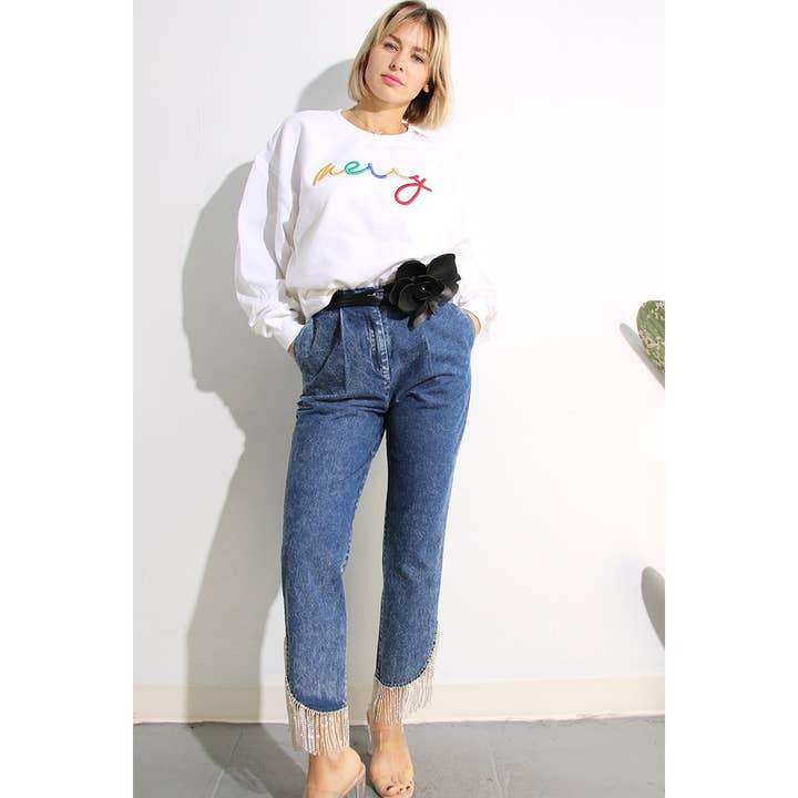 WHITE CHRISTMAS MERRY 3D EMBROIDERY SWEATSHIRT for wholesale on Faire17