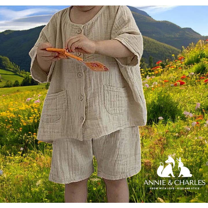 Annie & Charles - Vendita all'ingrosso Completo top e pantaloncini - Neonati - Completo estivo in mussola di cotone biologico Annie & Charles® UNI3