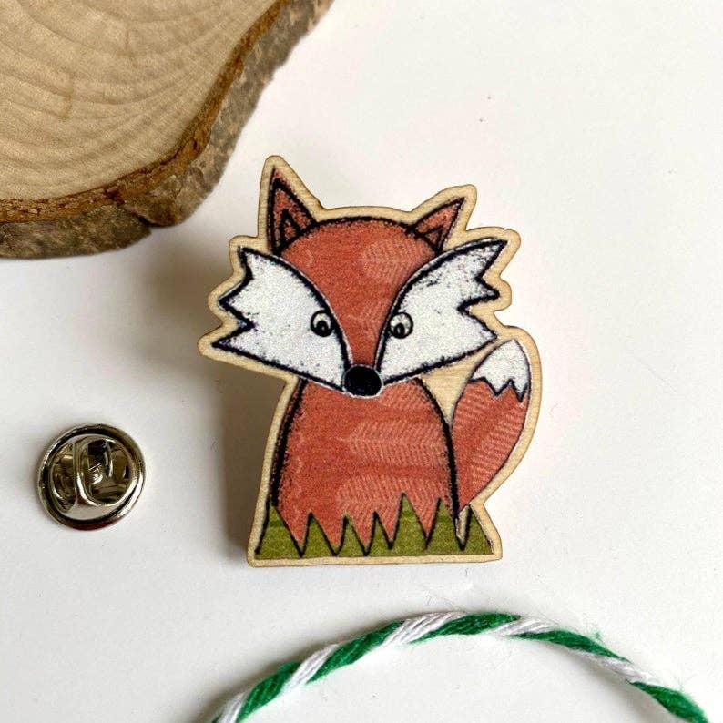 Flossy Teacake - Wholesale Brooch - Fox Wooden Pin Badge1