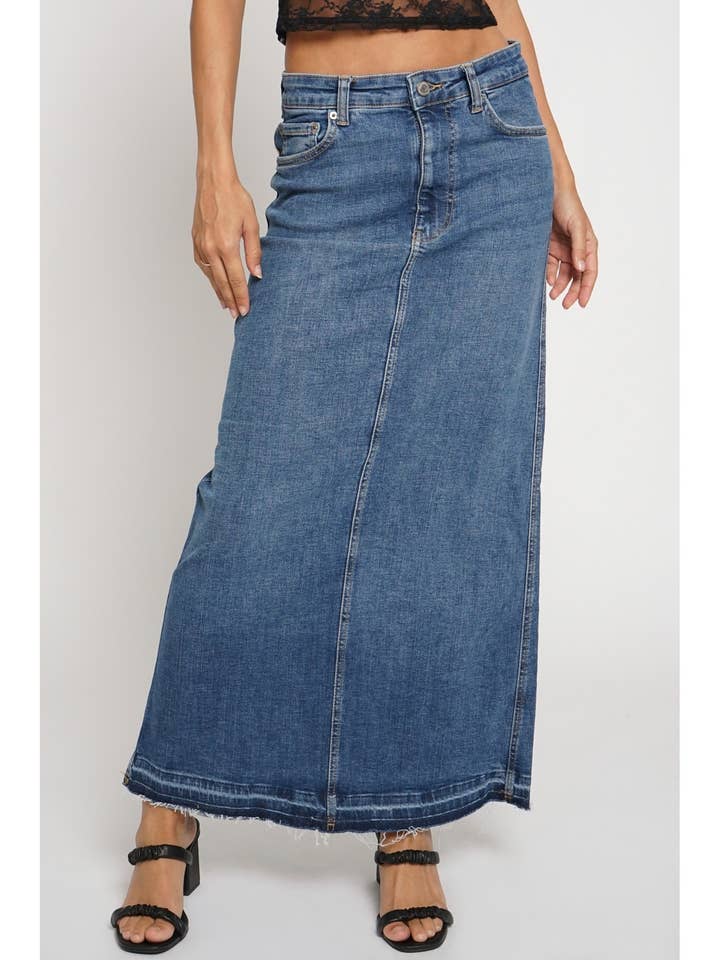 BACK SLIT SLIM MAXI DENIM SKIRT for wholesale by Sans Souci