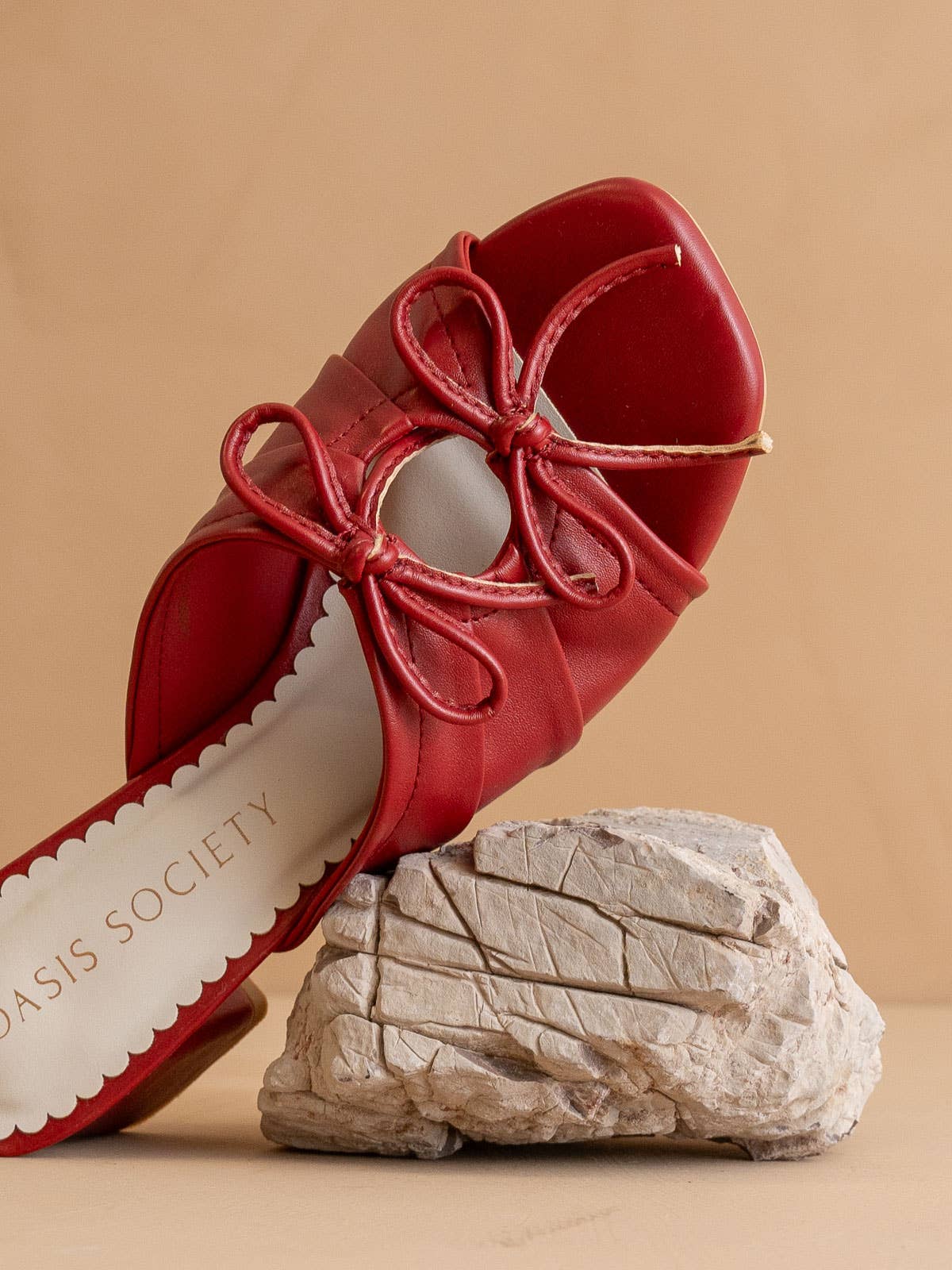 The Emerald | Red Double Bow Peep Hole Sandal for wholesale on Faire3