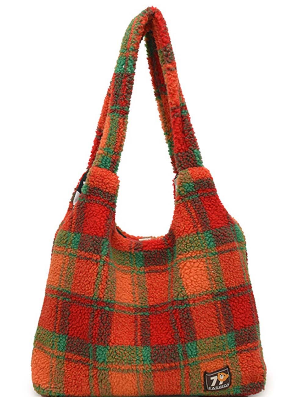 Sweetkama – wholesale Shoulder bag – women's – Ladies Sherpa Hanging Bag Plaid Pattern Shoulder Bag3