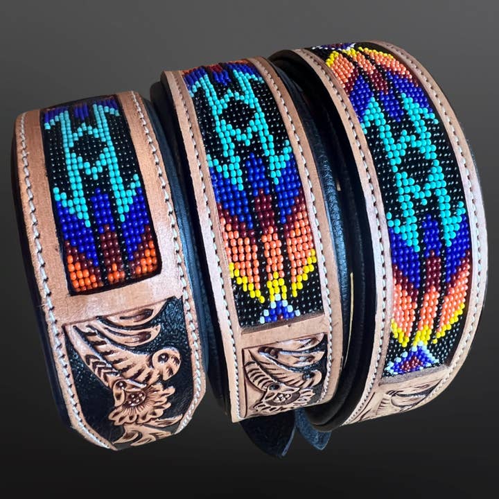 Westrian (Formerly Equipage) - Wholesale Pet Collar - Dog - Western Equestrian Tooled Leather Beaded Dog Collar
