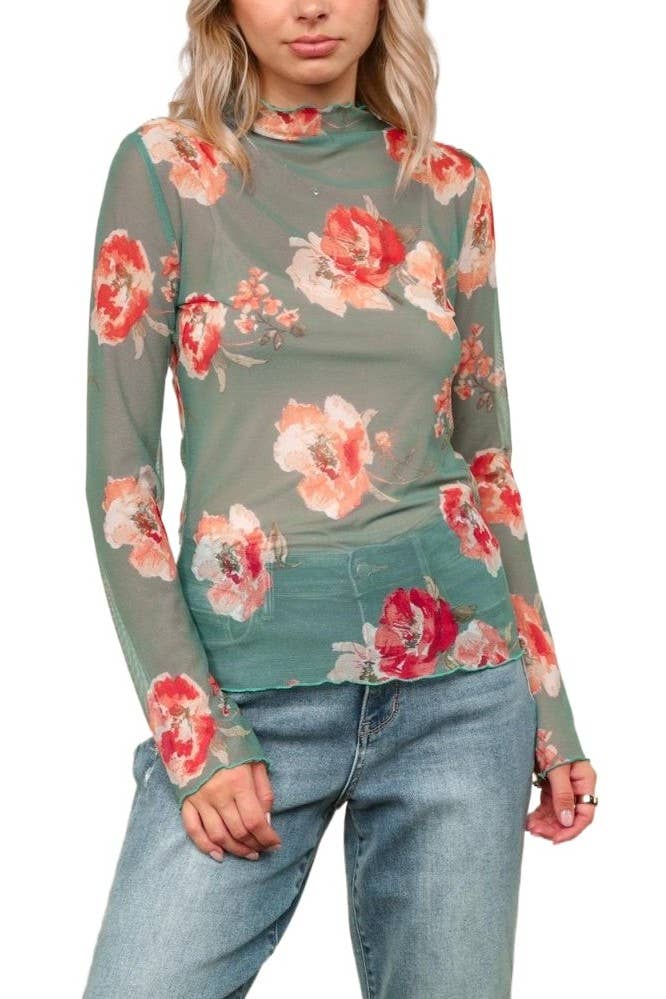 Vanilla Monkey - Vente Chemisier – femme - Haut à col montant semi-transparent avec ourlet ondulé à volants1