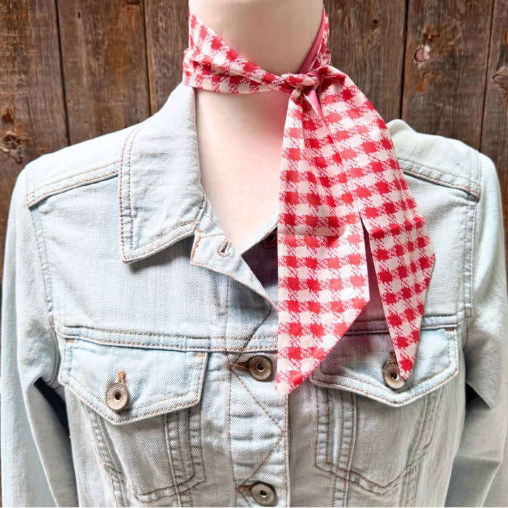 Rodeo Drive - Wholesale Scarf - Unisex - Red and White Western Skinny Mini Wild Rag Scarf / Cowgirl Necktie #TW1241