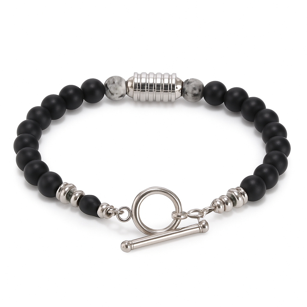 Gemscape UK – wholesale Jewellery – Men's – Men’s Matte Black Beaded Bracelet Stainless Steel Accent3