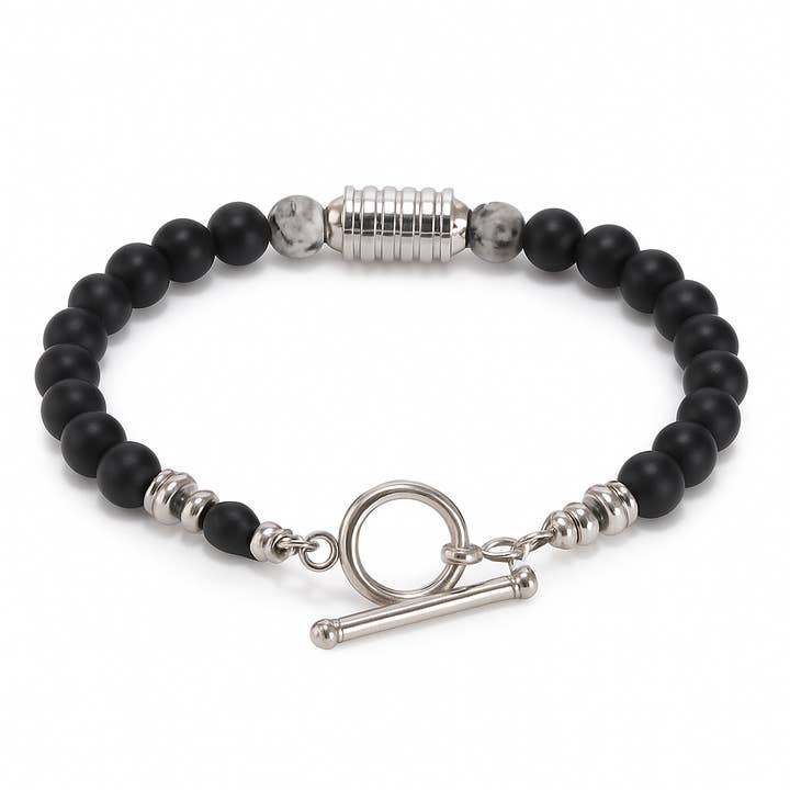 Gemscape UK – wholesale Jewellery – Men's – Men’s Matte Black Beaded Bracelet Stainless Steel Accent3