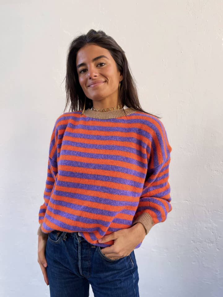 MindTraveler - Wholesale Knit Sweater - Women's - Pia Lilac and Orange Sweater