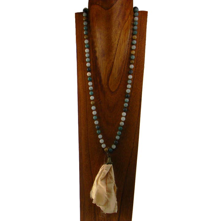 Hand-Knitted Real Stone Beaded Necklace with Silk Tassel for wholesale by Western Elite Jewelry