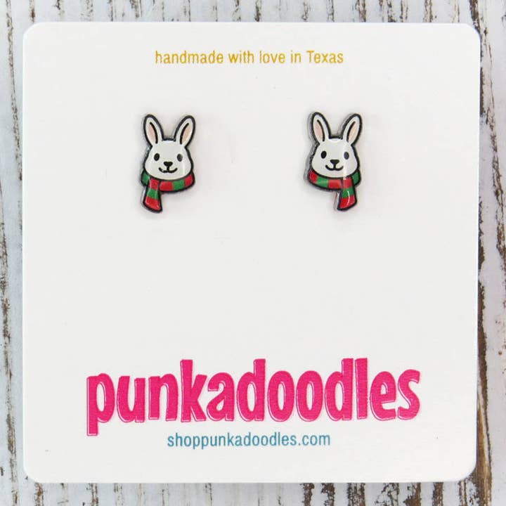 Punkadoodles.co - Wholesale Stud/Post Earrings - Christmas Rabbit Earrings