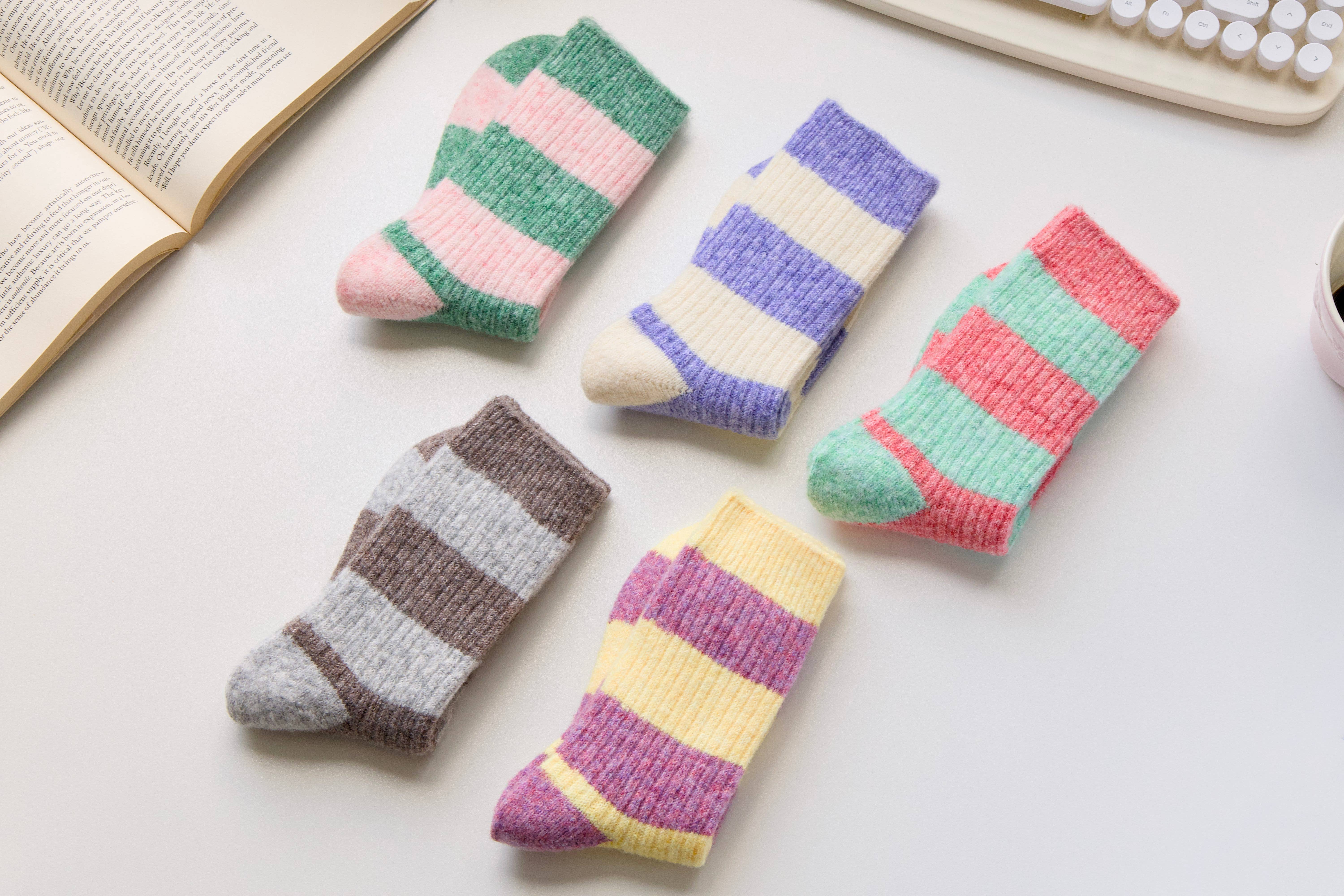 Happy Knits - Wholesale Socks - Women's - Warm Cashmere & Wool Blend Socks – Striped Winter Style11