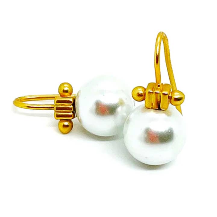 Pearl Matte Gold Earrings - 18KT Gold Plate Finish for wholesale by Deborah Grivas Designs
