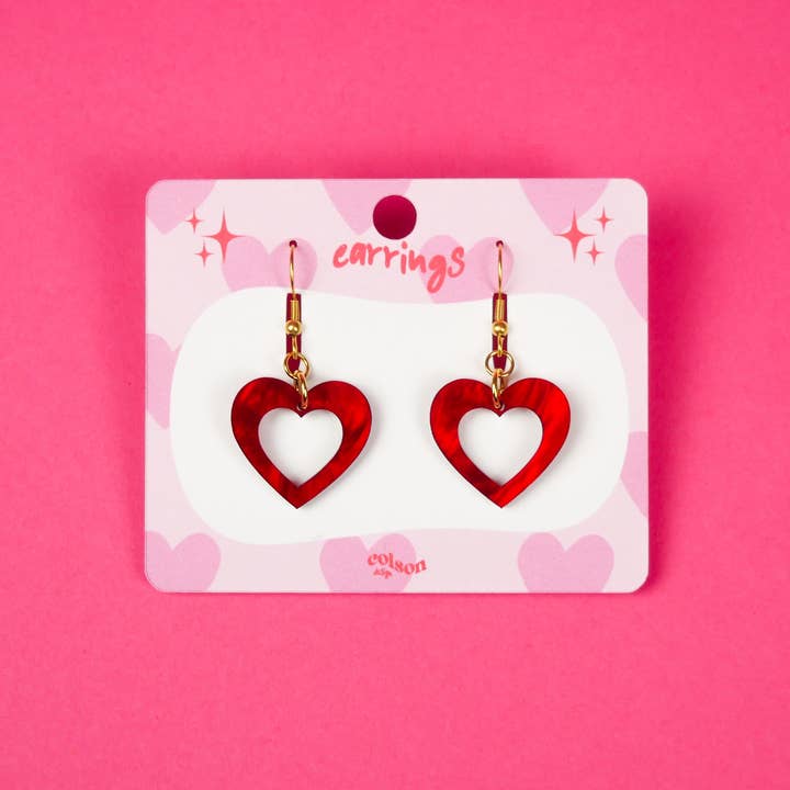 Heart Crochet Acrylic Earrings - Marbled Red for wholesale by ColsonDesign