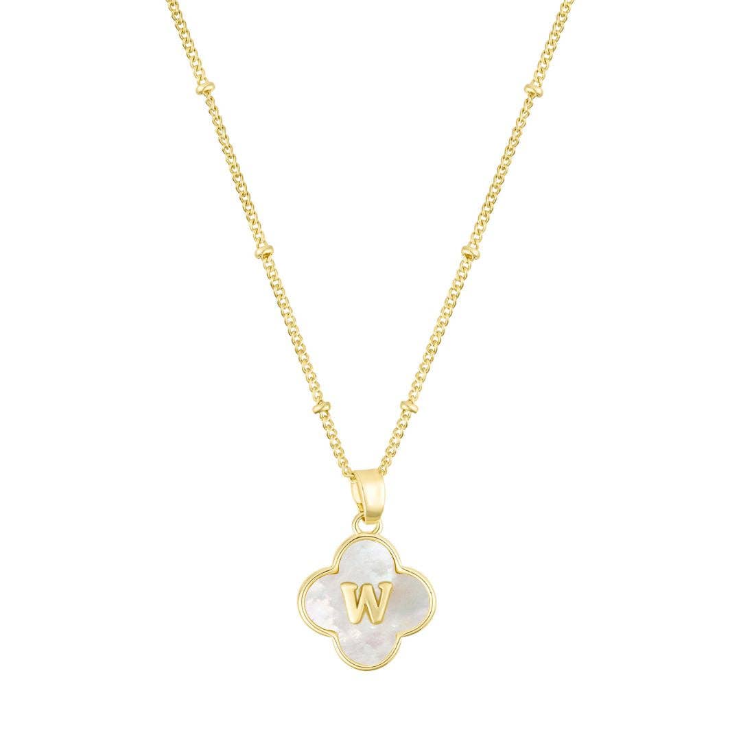 Adornia - Wholesale Pendant/Charm Necklace - 14k Gold Plated Mother-of-Pearl Initial Clover Necklace22