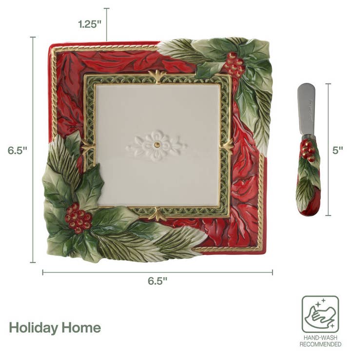 Fitz and Floyd® Mikasa® Pfaltzgraff® - Wholesale Serving Tray - Fitz and Floyd Holiday Hme Snack Tray Spreader Gift Box Pkg3