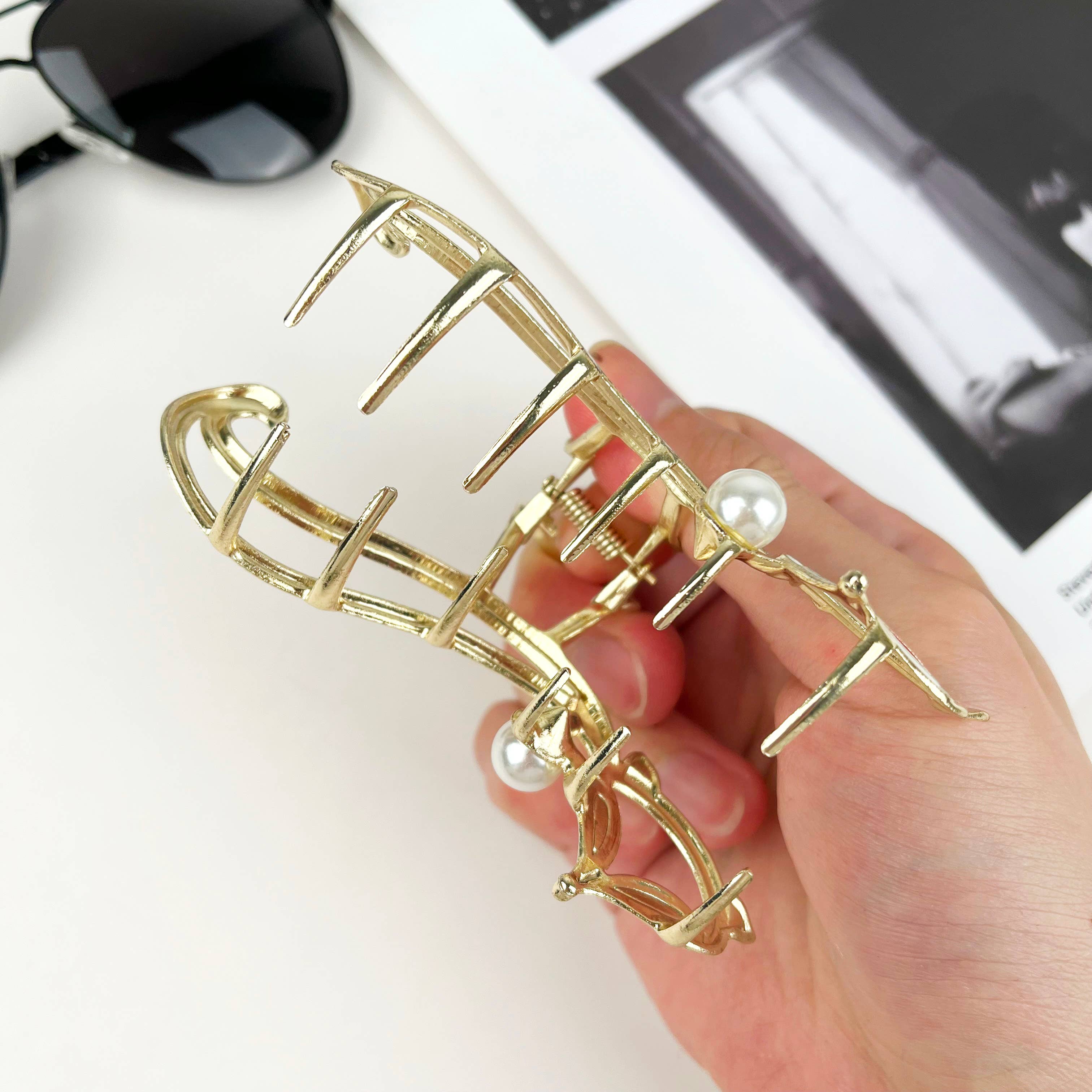 Guld Fox Gold Metal Pearl Hårkloklemme for engroshandel på Faire3