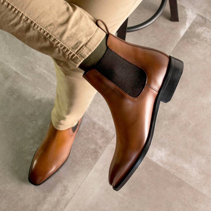 Monza Men's Italian Leather Chelsea Boot in Brown for wholesale on Faire0